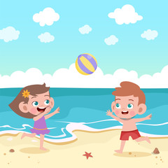 Obraz na płótnie Canvas kids play at the beach vector illustration