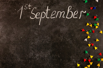 autumn, 1 September, the office for school lies on a gray stone background