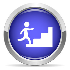 Businessman on stairs icon. Round bright blue button.