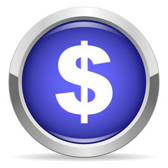 Dollar icon. Round bright blue button.