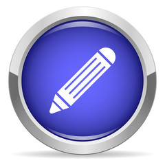 Pencil icon. Round bright blue button.