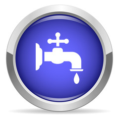 Water tap icon. Round bright blue button.