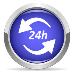 24h icon. Round bright blue button.