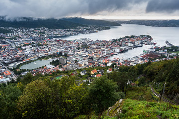 Panoramic view of Bergen (Norway) from Mount Floyen, the most spectacular viewpoint of the city