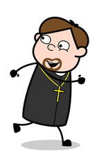 Running - Cartoon Priest Religious Vector Illustration