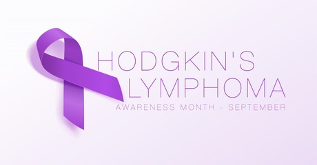 Hodgkin's Lymphoma Awareness Calligraphy Poster Design. Realistic Violet Ribbon. September is Cancer Awareness Month. Vector