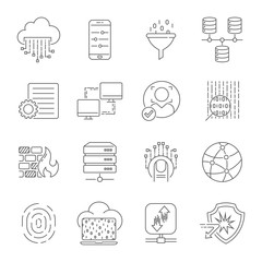 Computer technology related line icon set. Data transfer and computer options linear vector icon collection. Editable Stroke. EPS 10