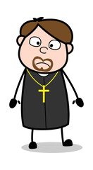 Nervous - Cartoon Priest Religious Vector Illustration