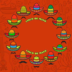 Cinco de Mayo background. Sombrero and mexican symbols. Vector.