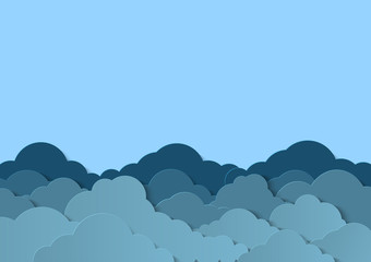 Design with gray cumulus clouds in a cloudy sky. Paper cut design for cards, invitations, advertisements. Vector illustration