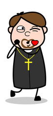 Blowing Kiss - Cartoon Priest Religious Vector Illustration