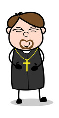 Laughing with Holding Stomach - Cartoon Priest Religious Vector Illustration