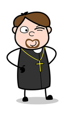 Obraz premium Winking Eye - Cartoon Priest Religious Vector Illustration