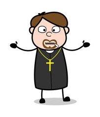 Zipped Mouth - Cartoon Priest Religious Vector Illustration