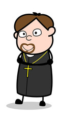 Staring - Cartoon Priest Religious Vector Illustration