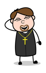 Laughing with Holding Head - Cartoon Priest Religious Vector Illustration