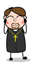 Blushing - Cartoon Priest Religious Vector Illustration