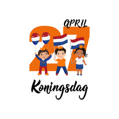 Dutch text: King's Day, April 27th. Lettering. vector. element for flyers, banner and posters. kids logo