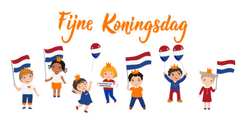 Dutch text: Happy King's Day. Lettering. vector. element for flyers, banner and posters. kids logo