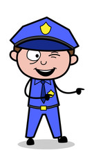 Winking Eye and Pointing Finger - Retro Cop Policeman Vector Illustration