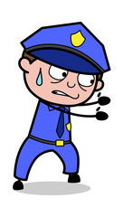 Trying to Pull - Retro Cop Policeman Vector Illustration