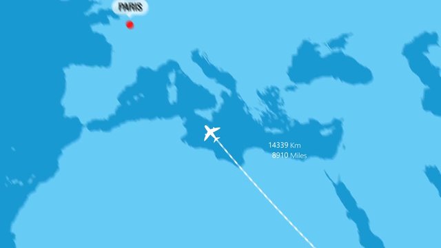 Sydney to Paris Flight Travel Route