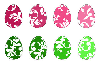 egg with a pattern, flowers, silhouette, Easter, white background