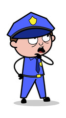 Thinking Gesture - Retro Cop Policeman Vector Illustration