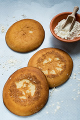 typical Dutch food from the oven, called eierkoek, egg biscuit 