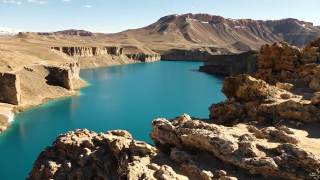 Band-e Amir Lakes. Band-e Amir National Park, Bamyan Province, Afghanistan. Wide shot.