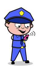 Net Surfing in Smartphone - Retro Cop Policeman Vector Illustration