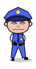 Stomach Pain - Retro Cop Policeman Vector Illustration