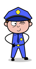 Winking Eye - Retro Cop Policeman Vector Illustration