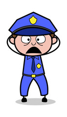 Frightened - Retro Cop Policeman Vector Illustration