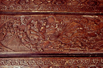 beautiful pattern carved on an old wooden chest