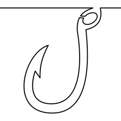 Continuous one line fishing hook icon concept