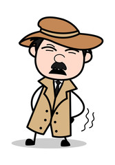 Backache - Retro Cartoon Police Agent Detective Vector Illustration