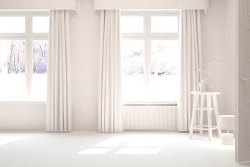 Naklejka na ściany i meble White empty room. Scandinavian interior design. 3D illustration