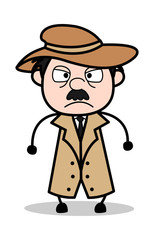 Aggression - Retro Cartoon Police Agent Detective Vector Illustration