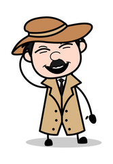 Laughing on Joke - Retro Cartoon Police Agent Detective Vector Illustration