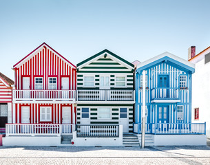 Costa Nova, Portugal: colorful striped houses in a beach village