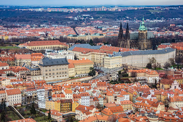 Obraz premium Aerial view of Prague Castle, St. Vitus Cathedral and surrounding areas. Czech Republic