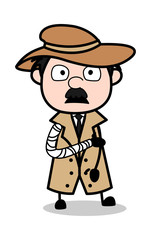 Fracture Hand - Retro Cartoon Police Agent Detective Vector Illustration