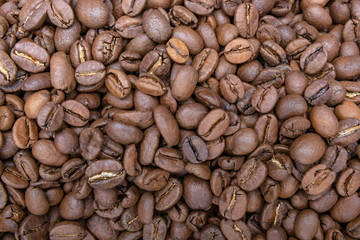 Close up of coffee beans. Coffee background or texture concept.