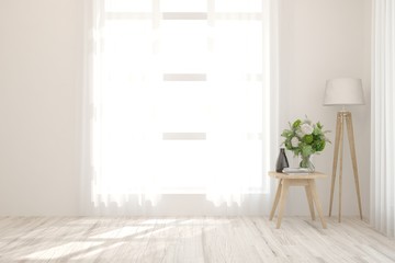 White empty room. Scandinavian interior design. 3D illustration