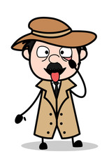 Eye and Tongue Testing - Retro Cartoon Police Agent Detective Vector Illustration