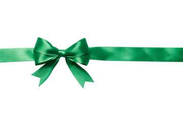 Green bow and ribbon isolated on white background