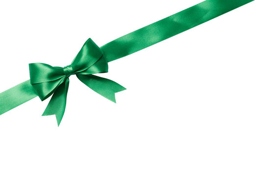 Green bow and ribbon isolated on white background