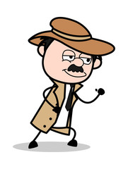 Ready to Run - Retro Cartoon Police Agent Detective Vector Illustration