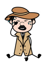 Crying - Retro Cartoon Police Agent Detective Vector Illustration